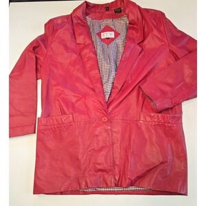 Genuine Red Leather Single Breasted Women's Jacket Blazer Size‎ Large